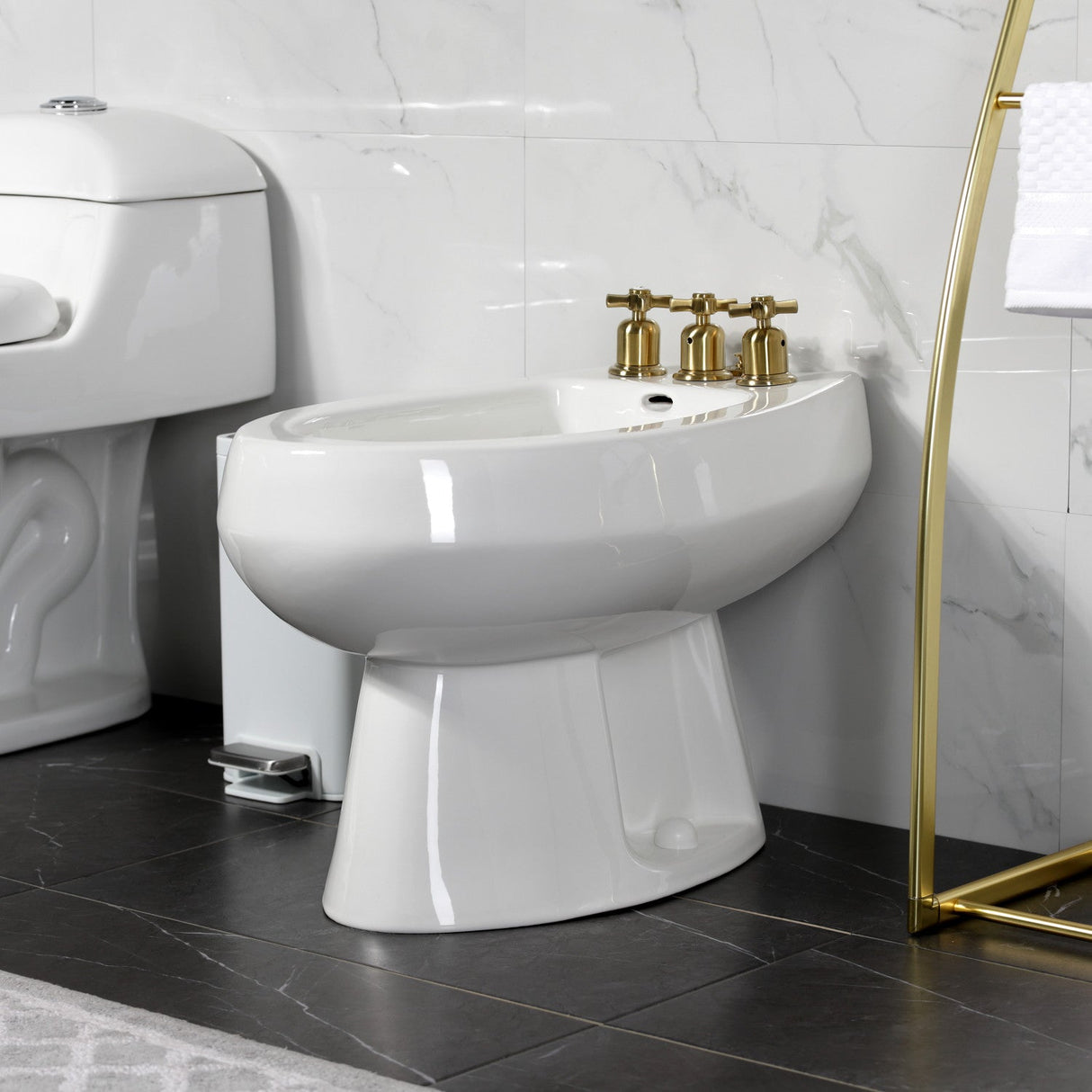 Millennium KB6327ZX Three-Handle Vertical Spray Bidet Faucet with Brass Pop-Up, Brushed Brass