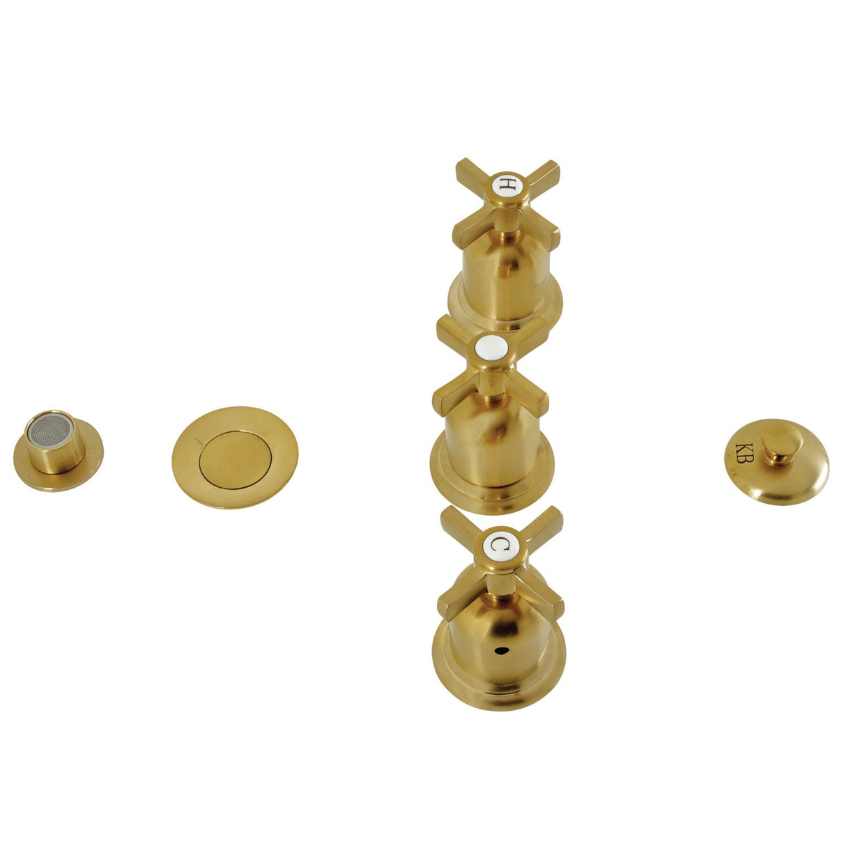 Millennium KB6327ZX Three-Handle Vertical Spray Bidet Faucet with Brass Pop-Up, Brushed Brass