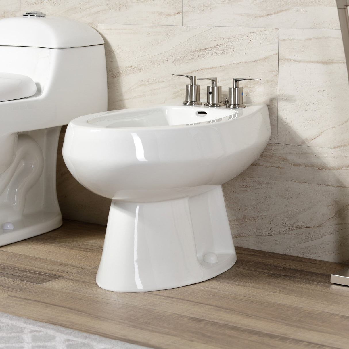 Serena KB6328SVL Three-Handle Vertical Spray Bidet Faucet with Brass Pop-Up, Brushed Nickel