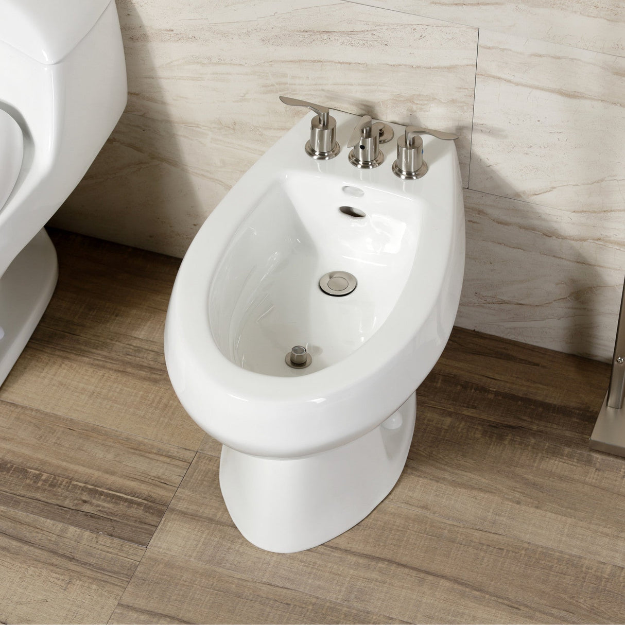 Serena KB6328SVL Three-Handle Vertical Spray Bidet Faucet with Brass Pop-Up, Brushed Nickel