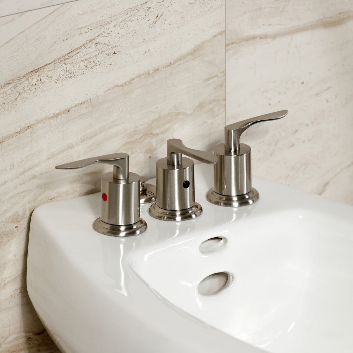 Serena KB6328SVL Three-Handle Vertical Spray Bidet Faucet with Brass Pop-Up, Brushed Nickel