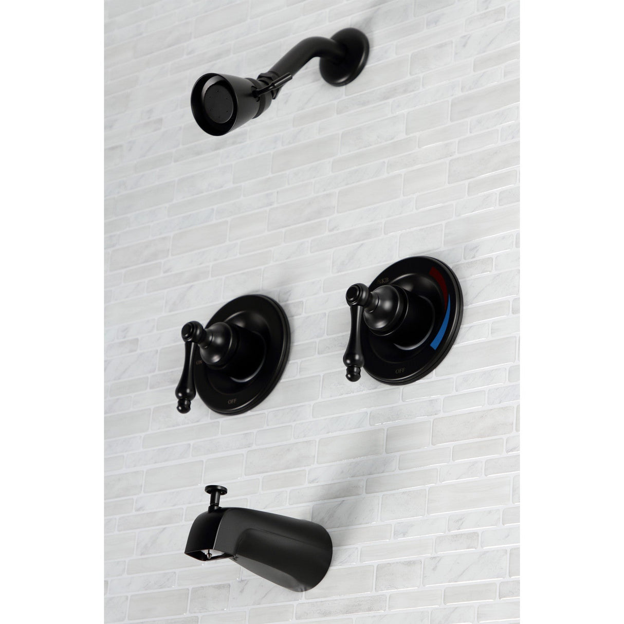 Vintage KB660AL Two-Handle 4-Hole Wall Mount Tub and Shower Faucet, Matte Black