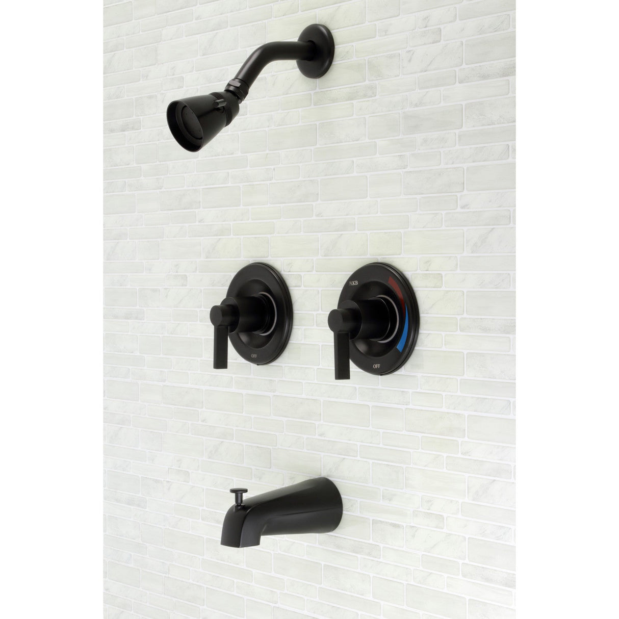 NuvoFusion KB660NDL Two-Handle Wall Mount Tub and Shower Faucet, Matte Black
