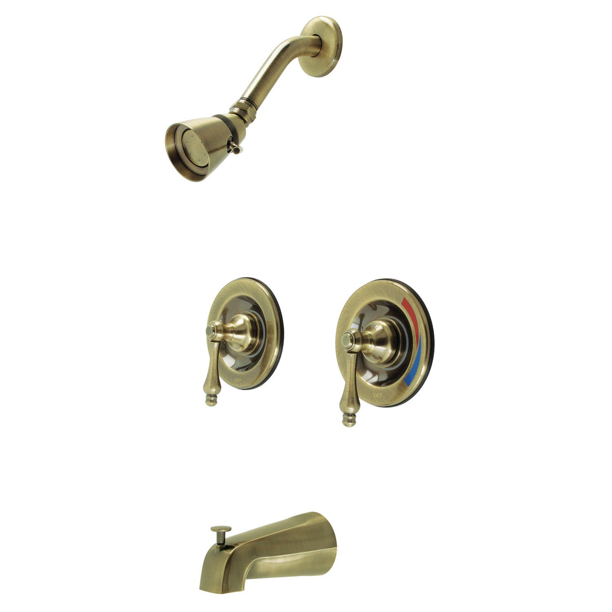 Vintage KB663AL Two-Handle 4-Hole Wall Mount Tub and Shower Faucet, Antique Brass