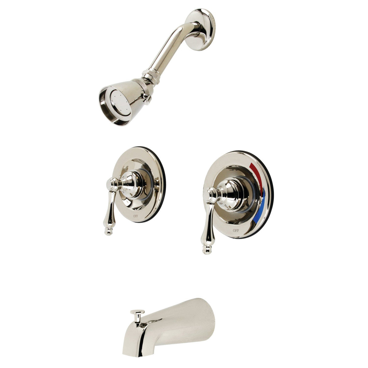 Vintage KB666AL Two-Handle 4-Hole Wall Mount Tub and Shower Faucet, Polished Nickel