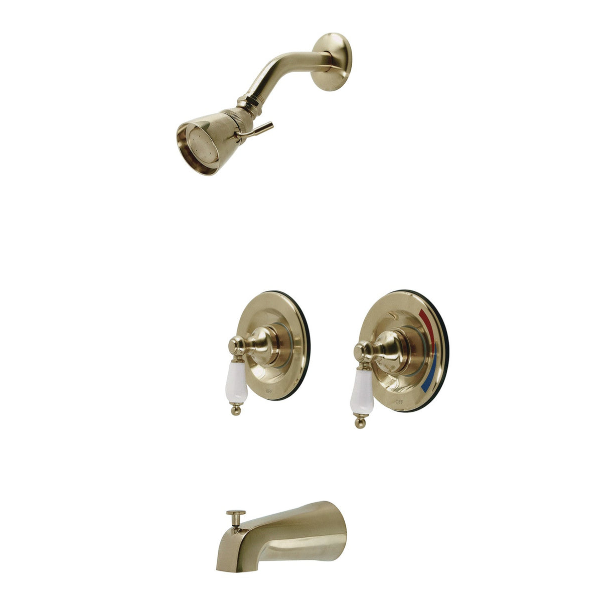 Vintage KB667PL Two-Handle 4-Hole Wall Mount Tub and Shower Faucet, Brushed Brass