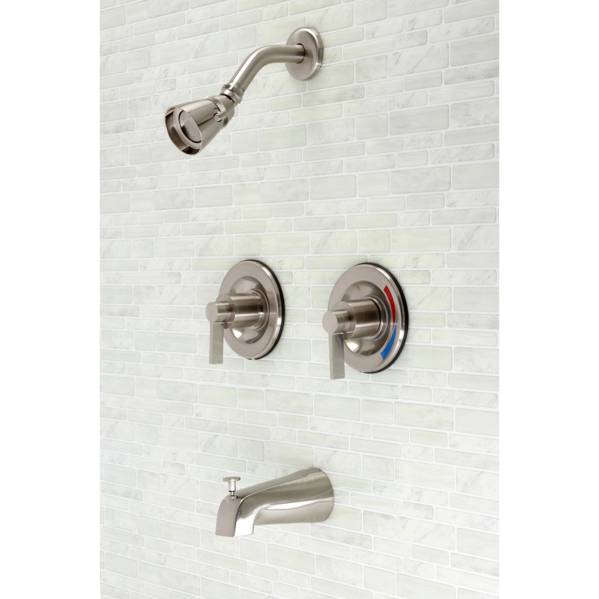 NuvoFusion KB668NDL Two-Handle Wall Mount Tub and Shower Faucet, Brushed Nickel