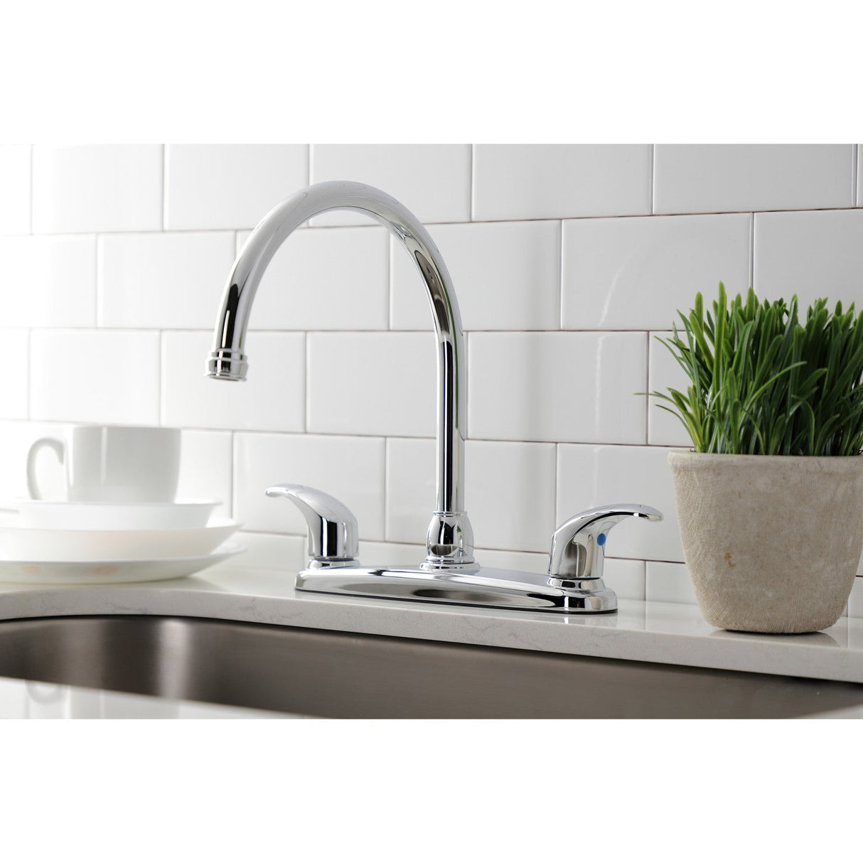 KB6791LLLS Two-Handle 2-Hole Deck Mount 8" Centerset Kitchen Faucet, Polished Chrome