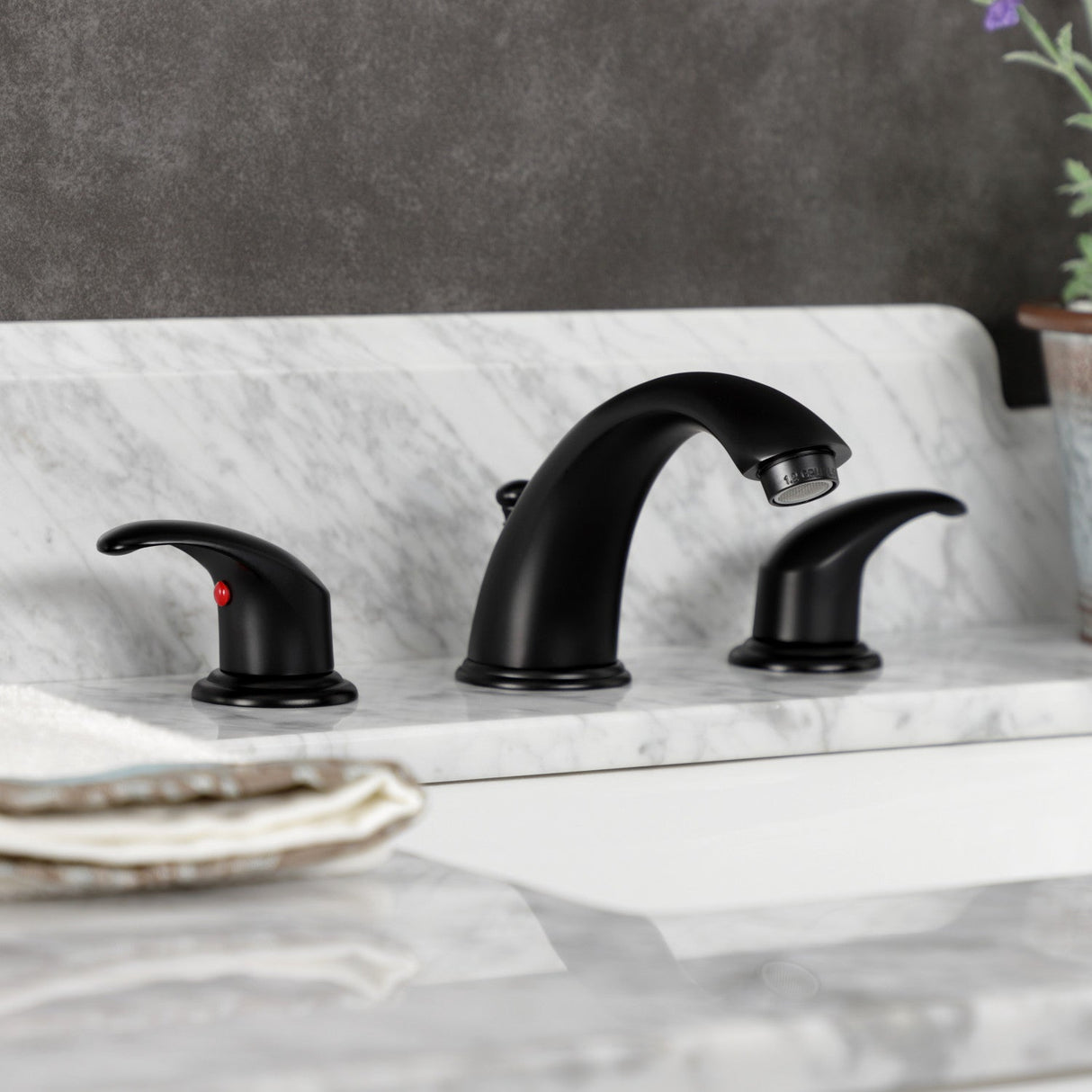 Legacy KB6960LL Two-Handle 3-Hole Deck Mount Widespread Bathroom Faucet with Plastic Pop-Up, Matte Black