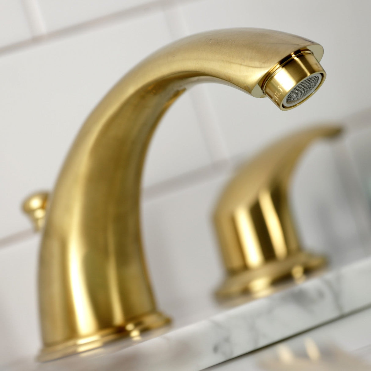 Legacy KB6967LL Two-Handle 3-Hole Deck Mount Widespread Bathroom Faucet with Plastic Pop-Up, Brushed Brass