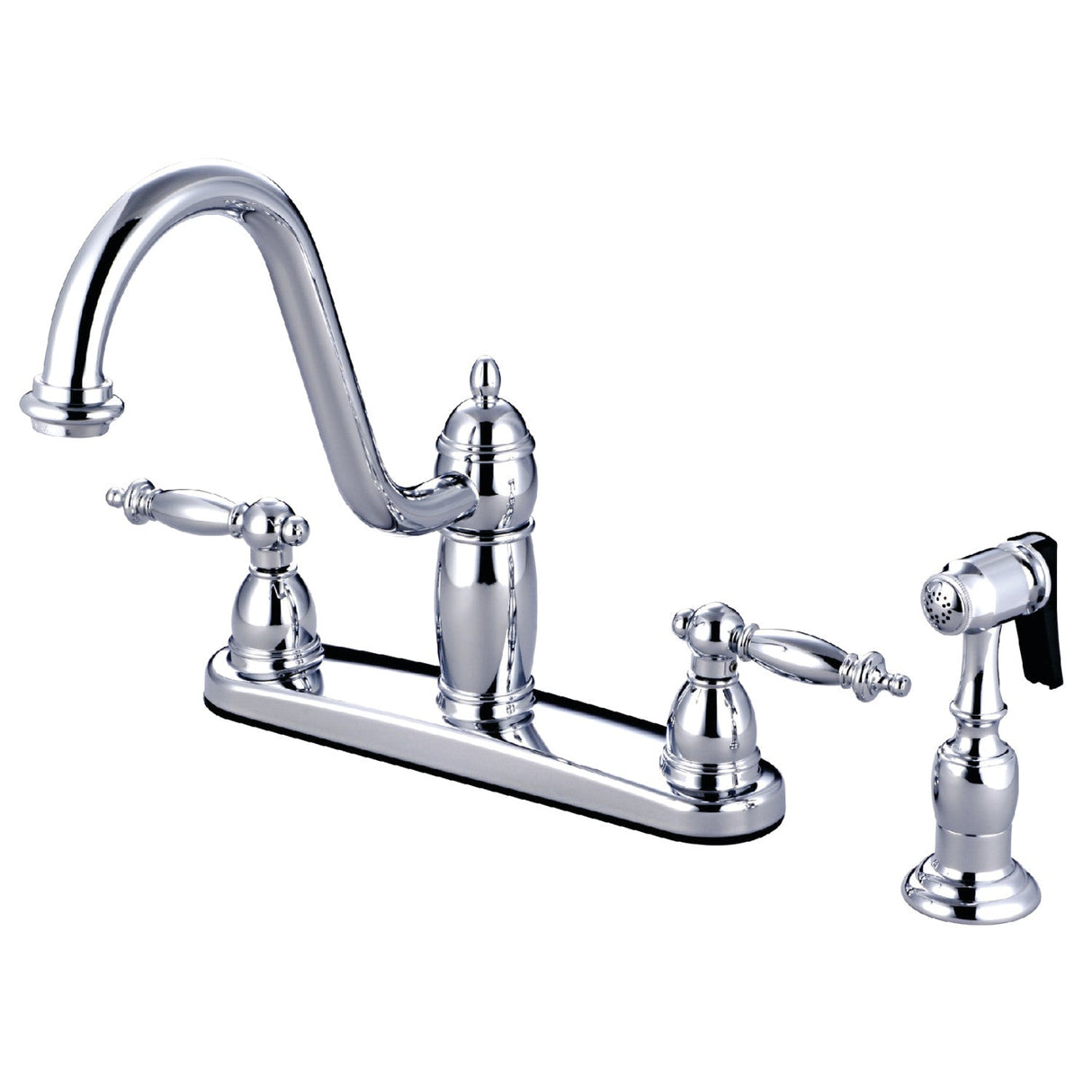 Templeton KB7111TLBS Two-Handle 4-Hole Deck Mount 8" Centerset Kitchen Faucet with Side Sprayer, Polished Chrome