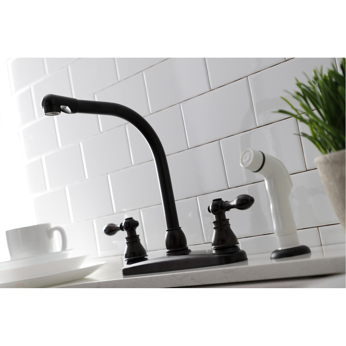 American Classic KB715ACL Two-Handle 4-Hole Deck Mount 8" Centerset Kitchen Faucet with Side Sprayer, Oil Rubbed Bronze
