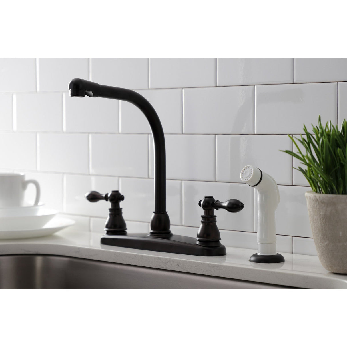 American Classic KB715ACL Two-Handle 4-Hole Deck Mount 8" Centerset Kitchen Faucet with Side Sprayer, Oil Rubbed Bronze