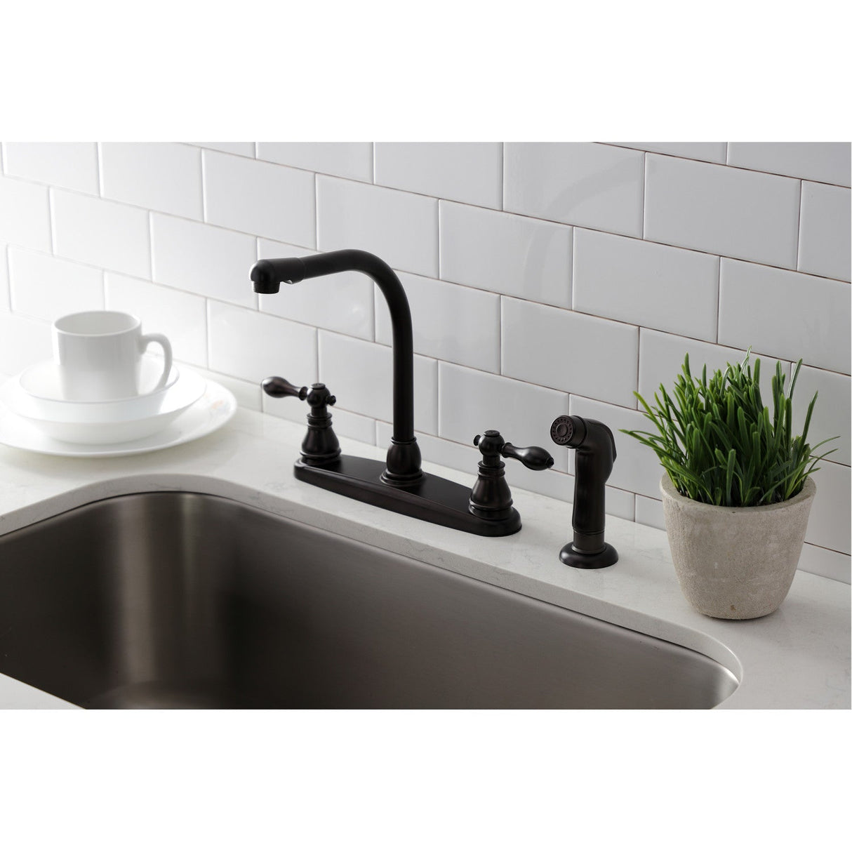 American Classic KB715ACLSP Two-Handle 4-Hole Deck Mount 8" Centerset Kitchen Faucet with Side Sprayer, Oil Rubbed Bronze