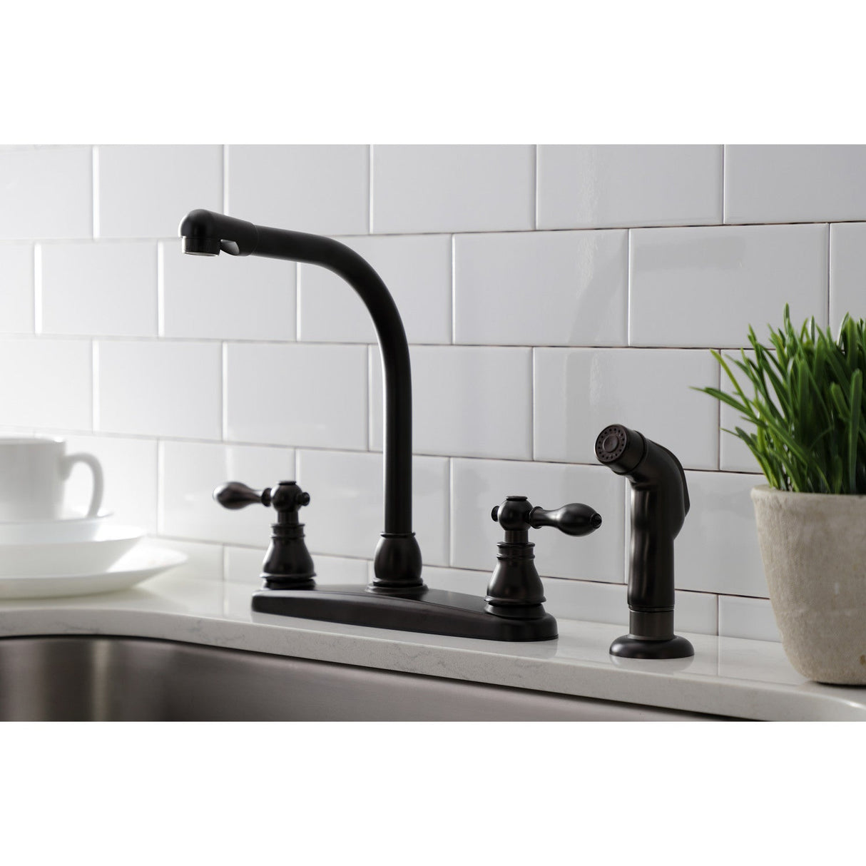 American Classic KB715ACLSP Two-Handle 4-Hole Deck Mount 8" Centerset Kitchen Faucet with Side Sprayer, Oil Rubbed Bronze