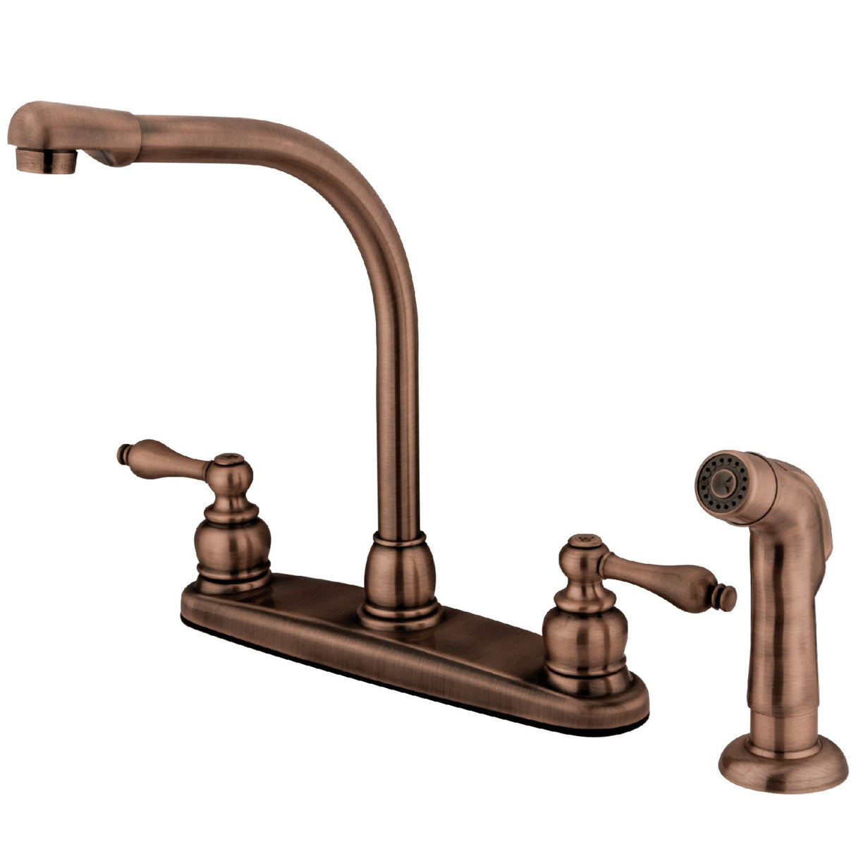 Victorian KB716ALSP Two-Handle 4-Hole Deck Mount 8" Centerset Kitchen Faucet with Side Sprayer, Antique Copper