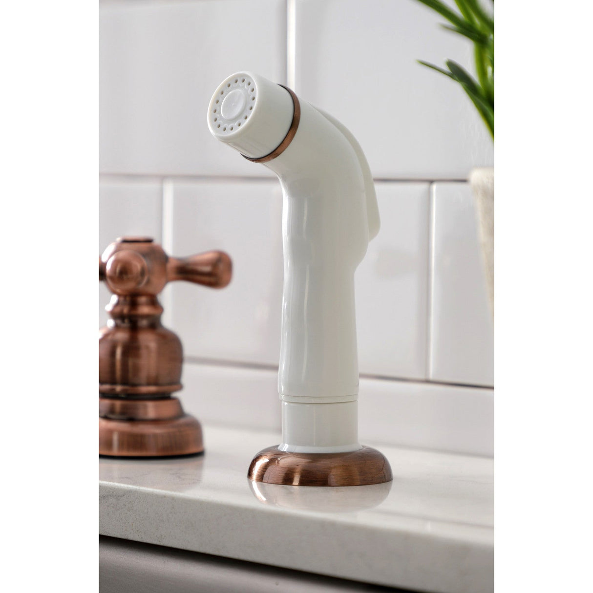 Victorian KB716AX Two-Handle 4-Hole Deck Mount 8" Centerset Kitchen Faucet with Side Sprayer, Antique Copper