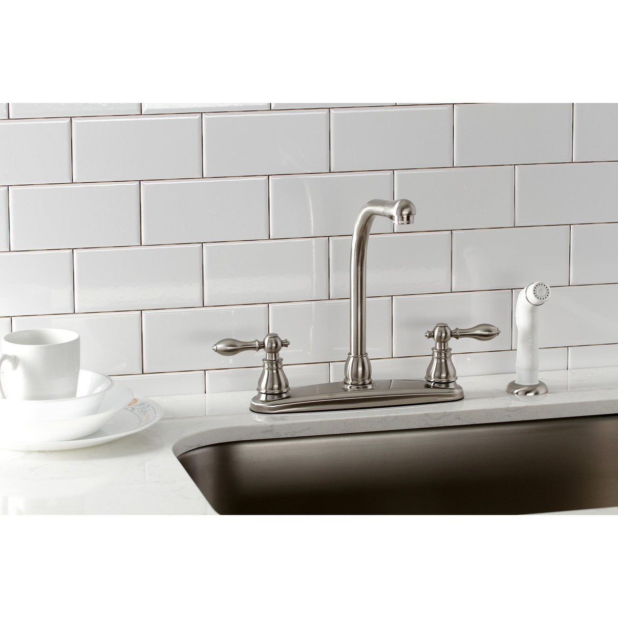 American Classic KB718ACL Two-Handle 4-Hole Deck Mount 8" Centerset Kitchen Faucet with Side Sprayer, Brushed Nickel