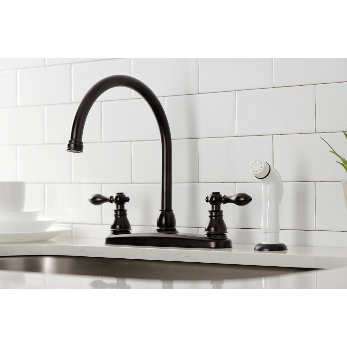 American Classic KB725ACL Two-Handle 4-Hole Deck Mount 8" Centerset Kitchen Faucet with Side Sprayer, Oil Rubbed Bronze