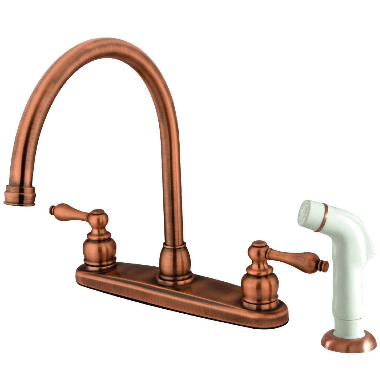 Vintage KB726AL Two-Handle 4-Hole Deck Mount 8" Centerset Kitchen Faucet with Side Sprayer, Antique Copper