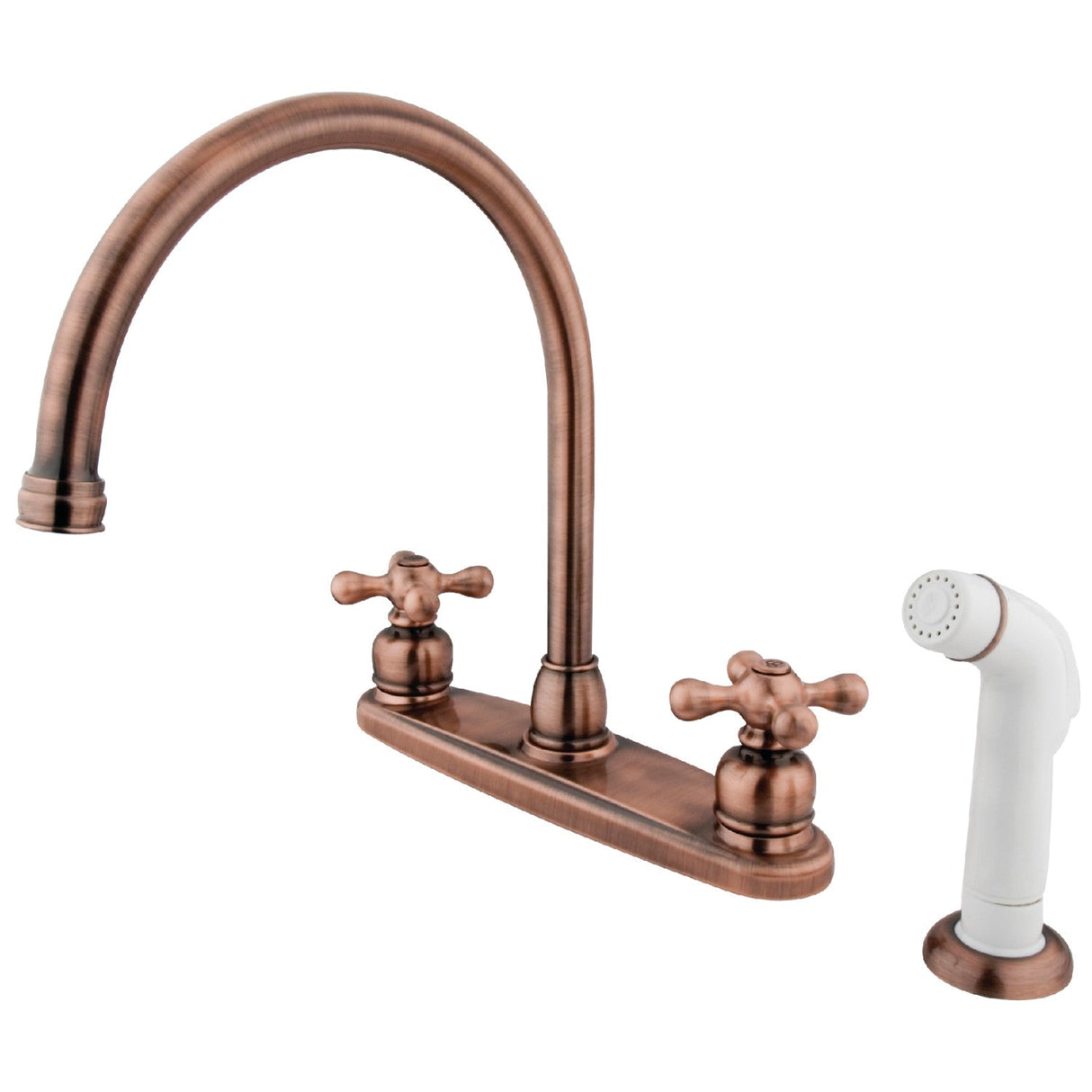 Vintage KB726AX Two-Handle 4-Hole Deck Mount 8" Centerset Kitchen Faucet with Side Sprayer, Antique Copper