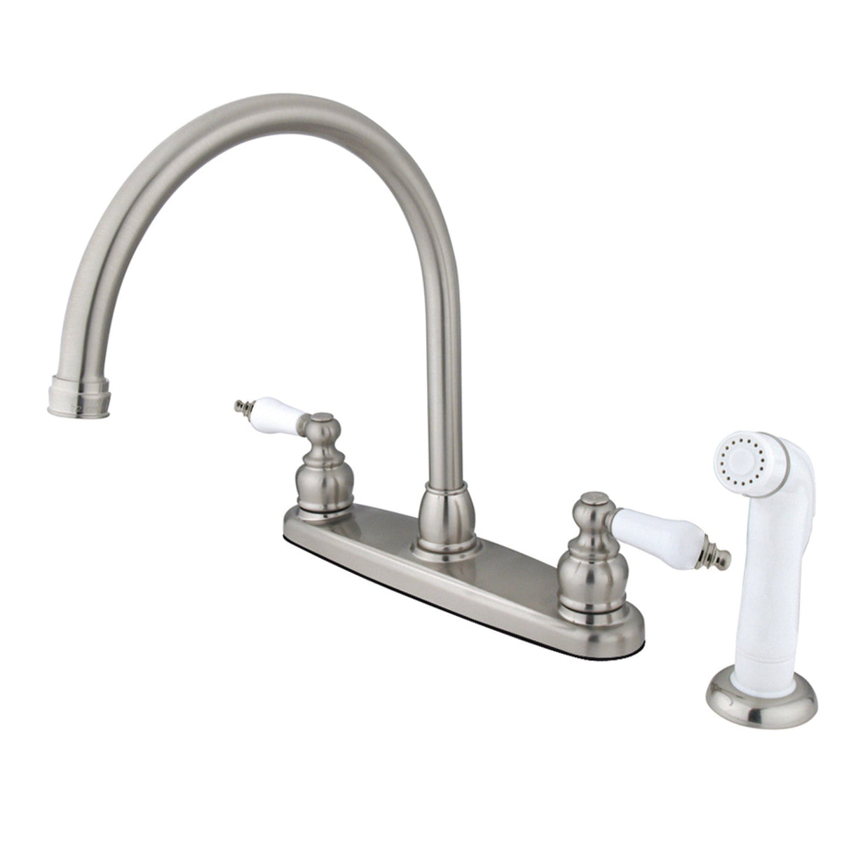Vintage KB728 Two-Handle 4-Hole Deck Mount 8" Centerset Kitchen Faucet with Side Sprayer, Brushed Nickel