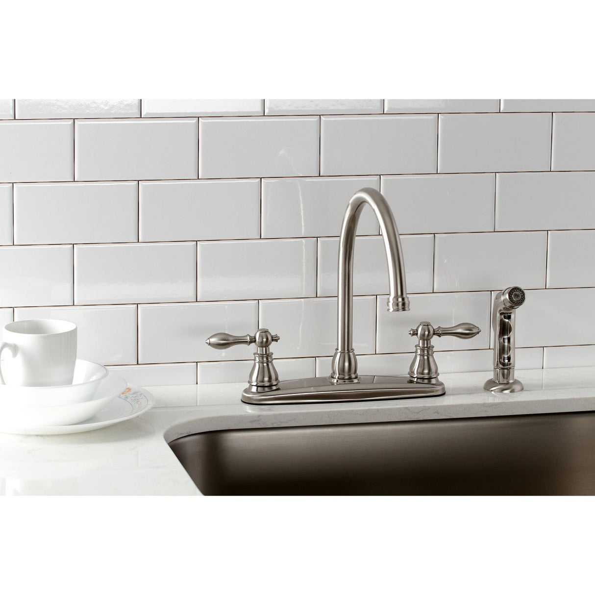 American Classic KB728ACLSP Two-Handle 4-Hole Deck Mount 8" Centerset Kitchen Faucet with Side Sprayer, Brushed Nickel