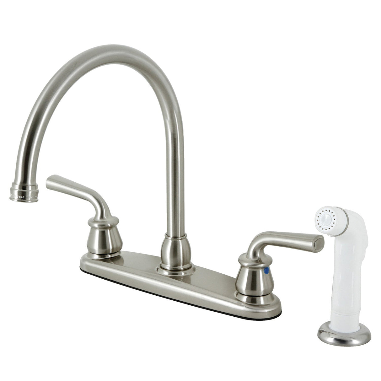 Restoration KB728RXL Two-Handle 4-Hole Deck Mount 8" Centerset Kitchen Faucet with White Sprayer, Brushed Nickel