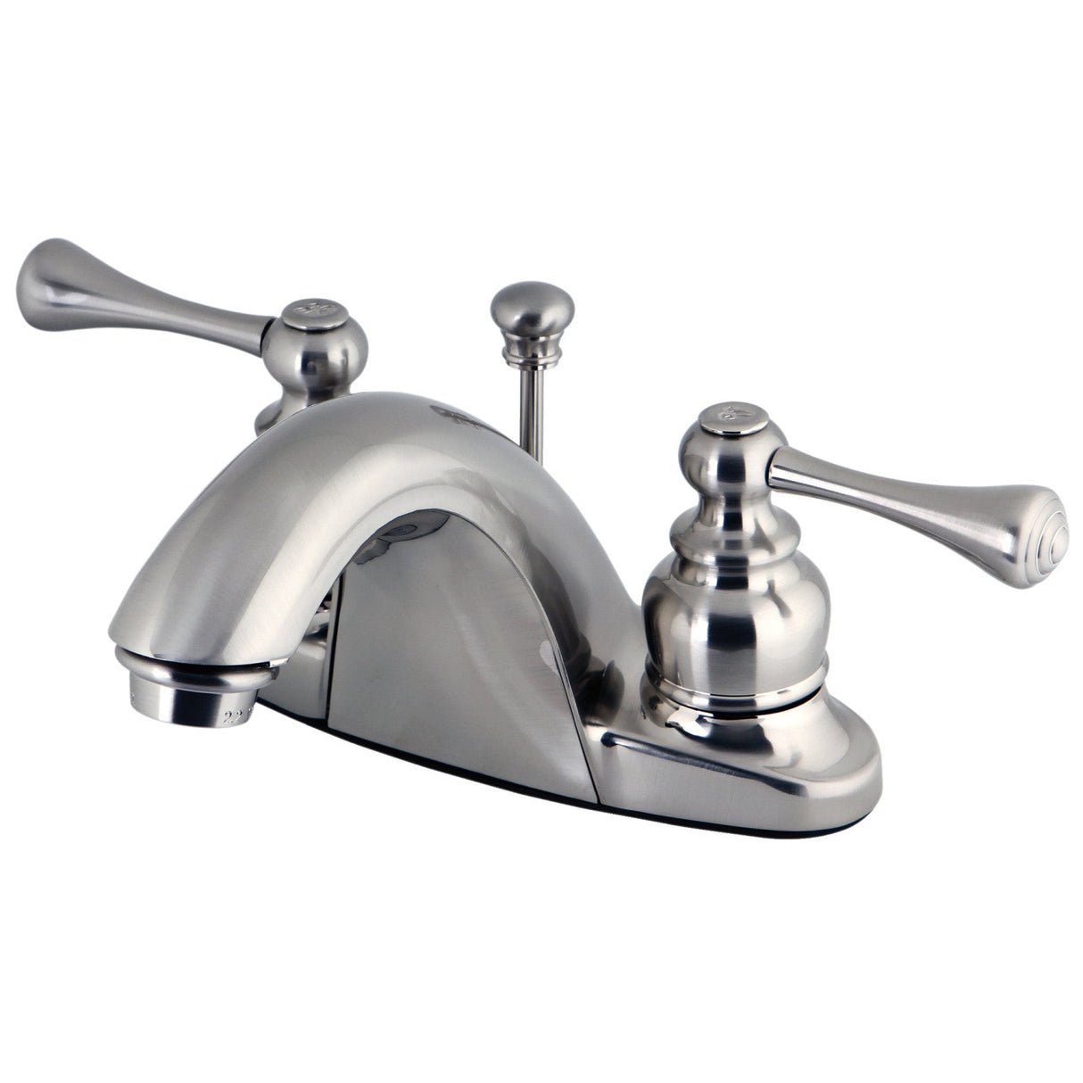 English Country KB7648BL Two-Handle 3-Hole Deck Mount 4" Centerset Bathroom Faucet with Plastic Pop-Up, Brushed Nickel