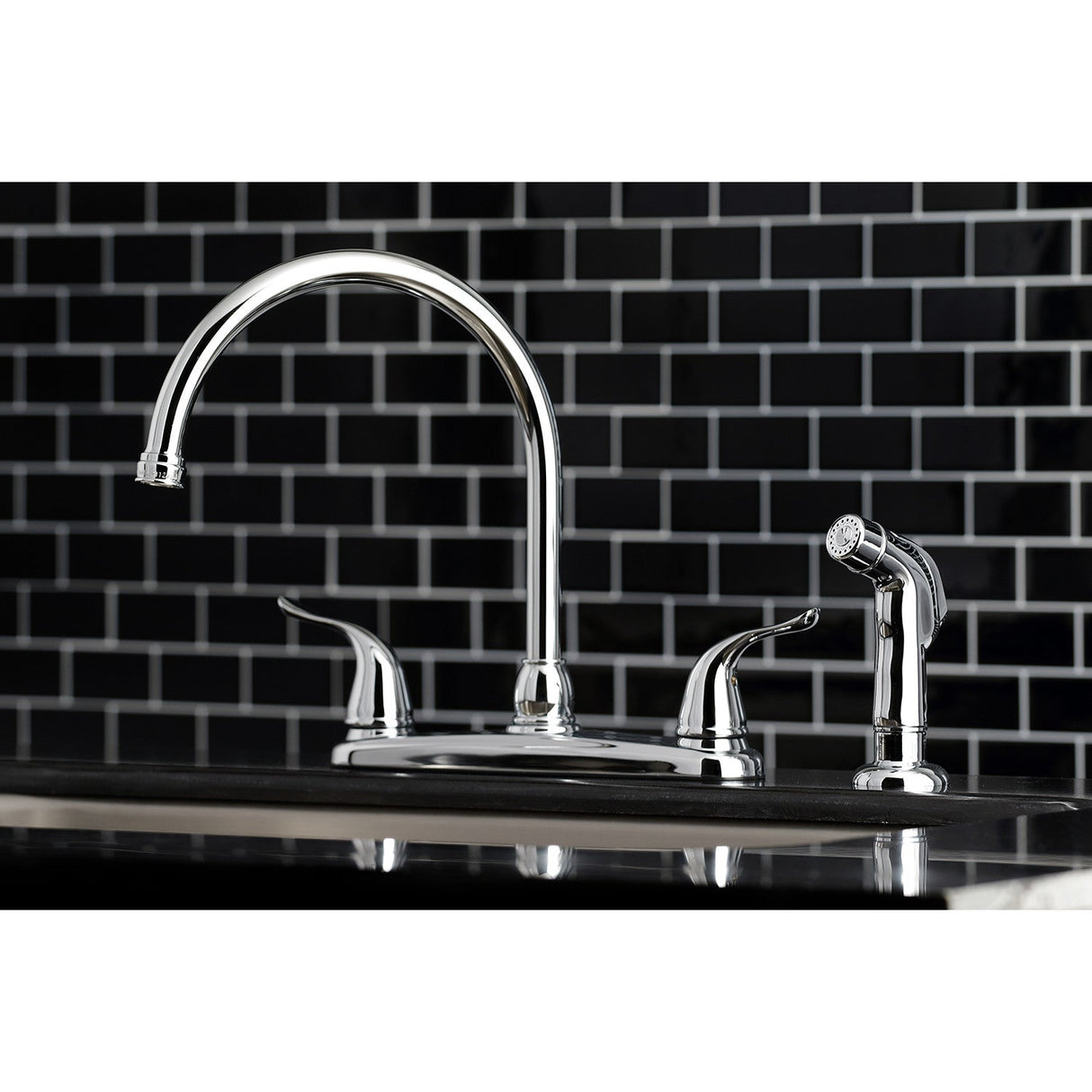 Yosemite KB791YLSP Two-Handle 4-Hole Deck Mount 8" Centerset Kitchen Faucet with Side Sprayer, Polished Chrome