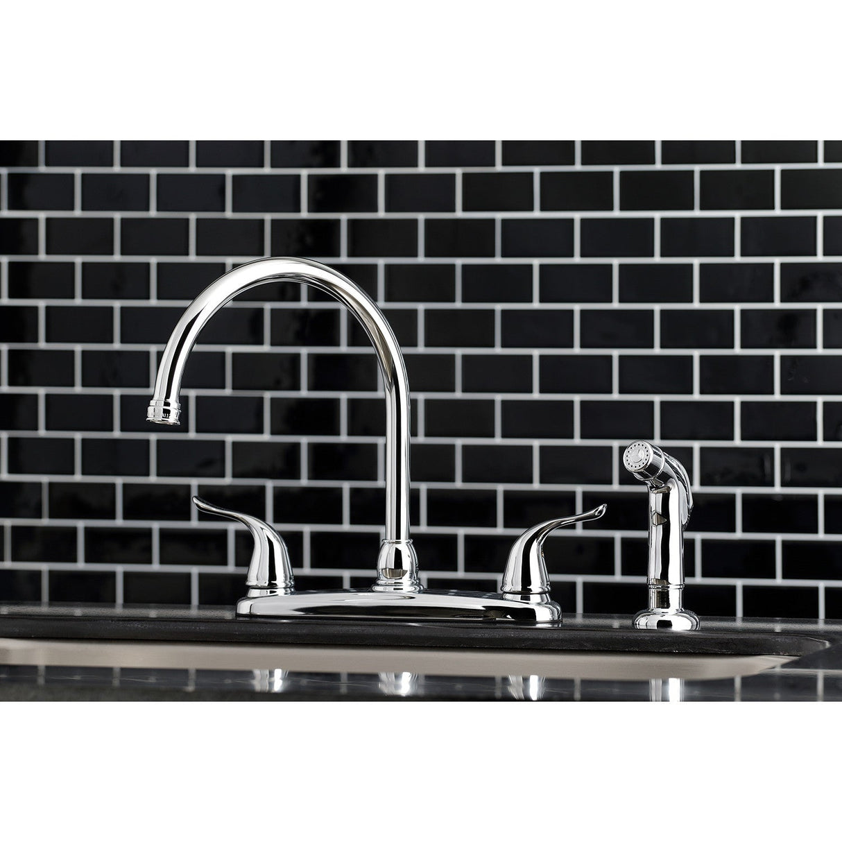 Yosemite KB791YLSP Two-Handle 4-Hole Deck Mount 8" Centerset Kitchen Faucet with Side Sprayer, Polished Chrome