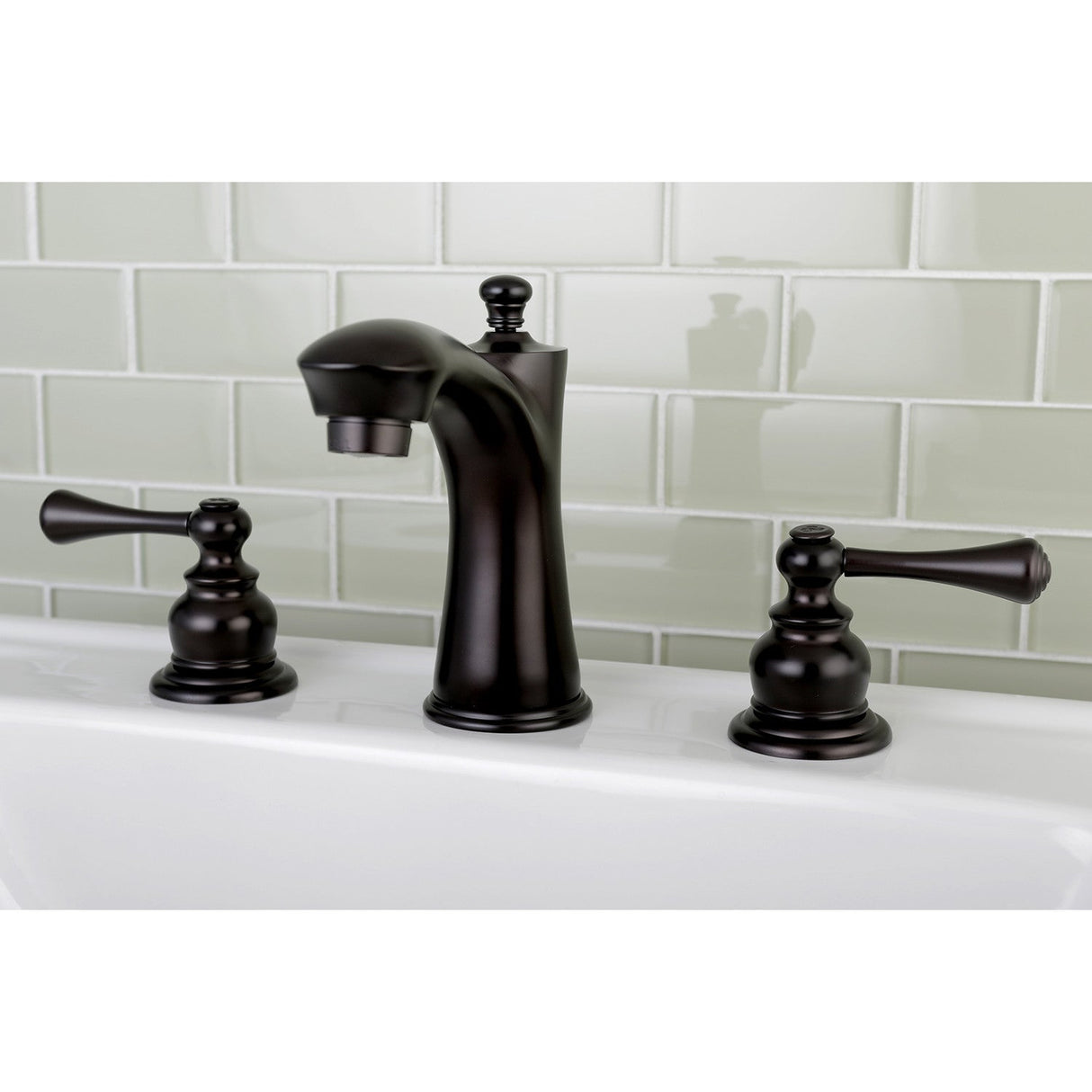 Vintage KB7965BL Two-Handle 3-Hole Deck Mount Widespread Bathroom Faucet with Plastic Pop-Up, Oil Rubbed Bronze