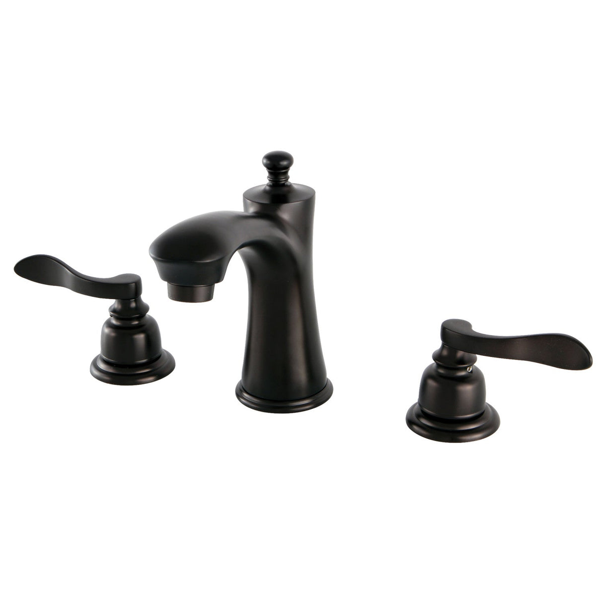 NuWave French KB7965NFL Two-Handle 3-Hole Deck Mount Widespread Bathroom Faucet with Plastic Pop-Up, Oil Rubbed Bronze