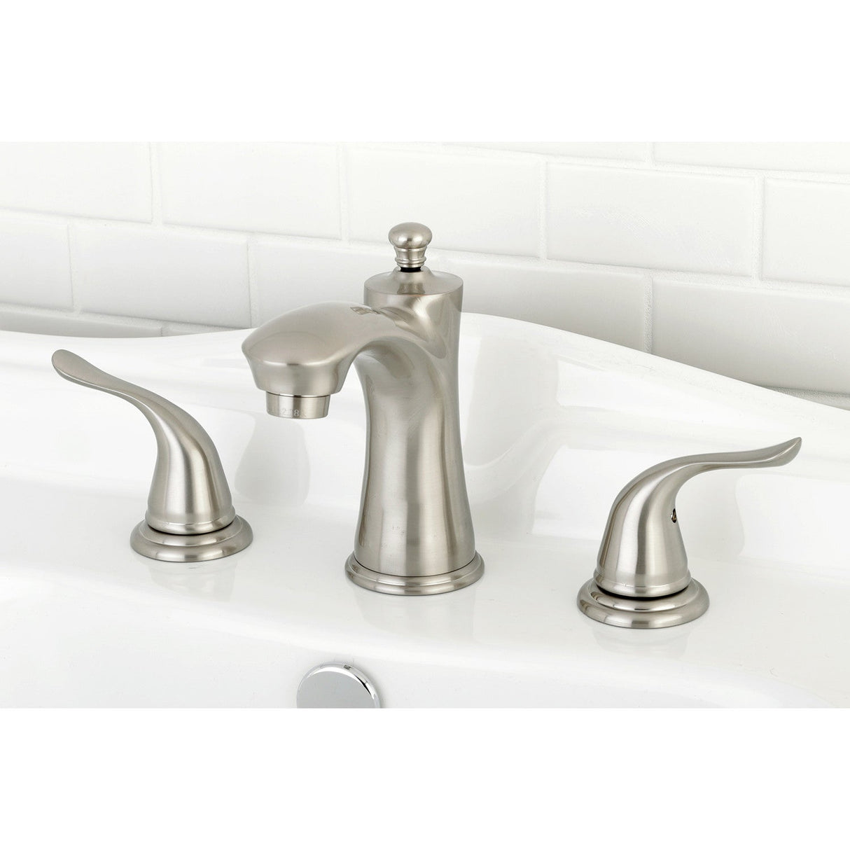 Yosemite KB7968YL Two-Handle 3-Hole Deck Mount Widespread Bathroom Faucet with Plastic Pop-Up, Brushed Nickel