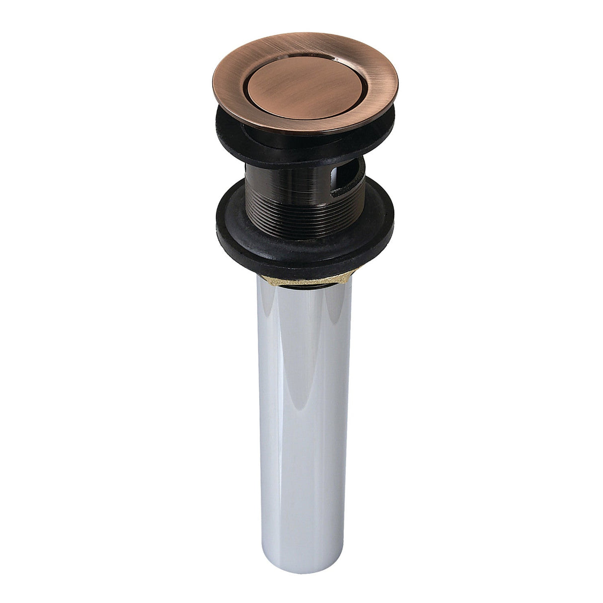Trimscape KB810AC Brass Push Pop-Up Bathroom Sink Drain with Overflow, 22 Gauge, Antique Copper