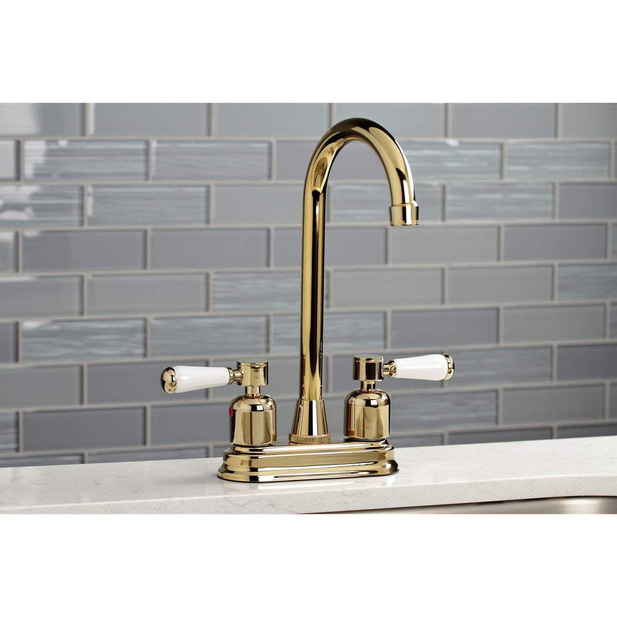 Paris KB8492DPL Two-Handle 2-Hole Deck Mount Bar Faucet, Polished Brass