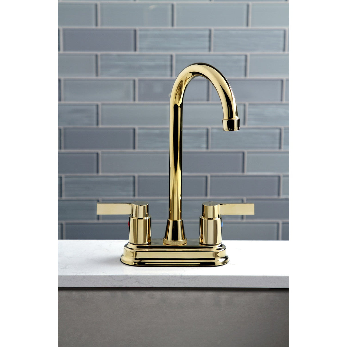 NuvoFusion KB8492NDL Two-Handle 2-Hole Deck Mount Bar Faucet, Polished Brass
