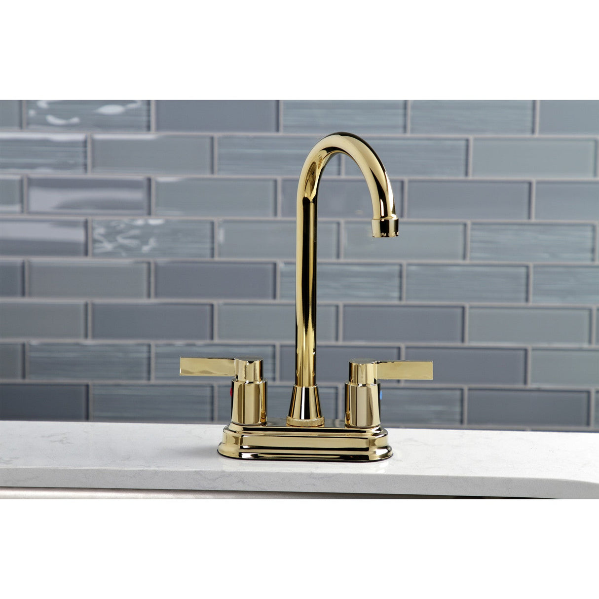 NuvoFusion KB8492NDL Two-Handle 2-Hole Deck Mount Bar Faucet, Polished Brass