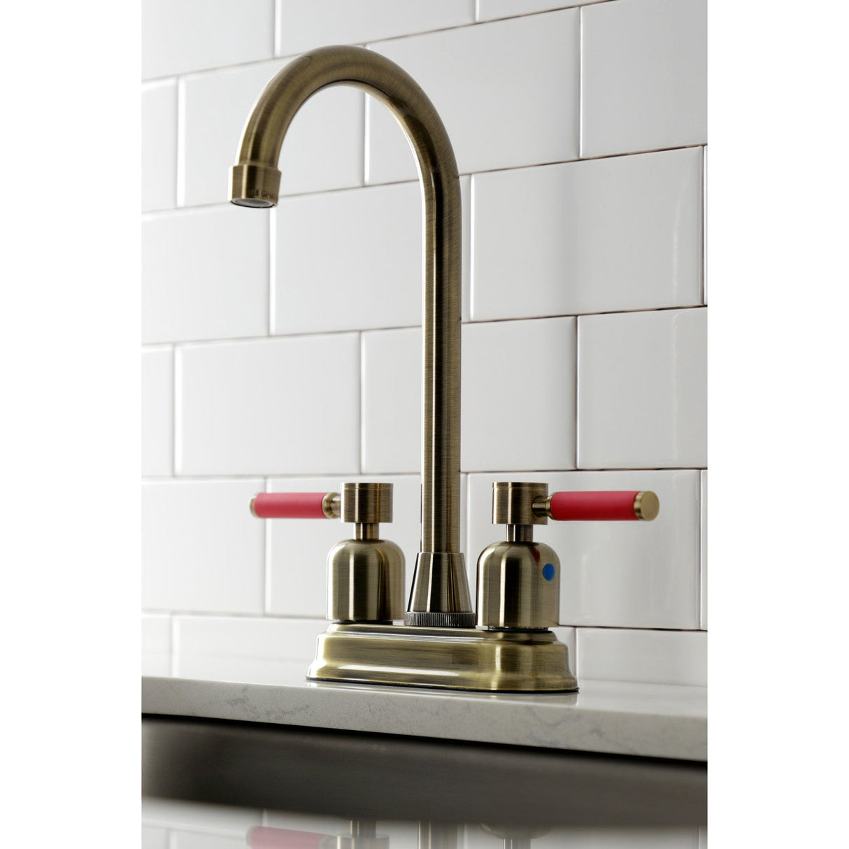 Kaiser KB8493DKL Two-Handle 2-Hole Deck Mount Bar Faucet, Antique Brass