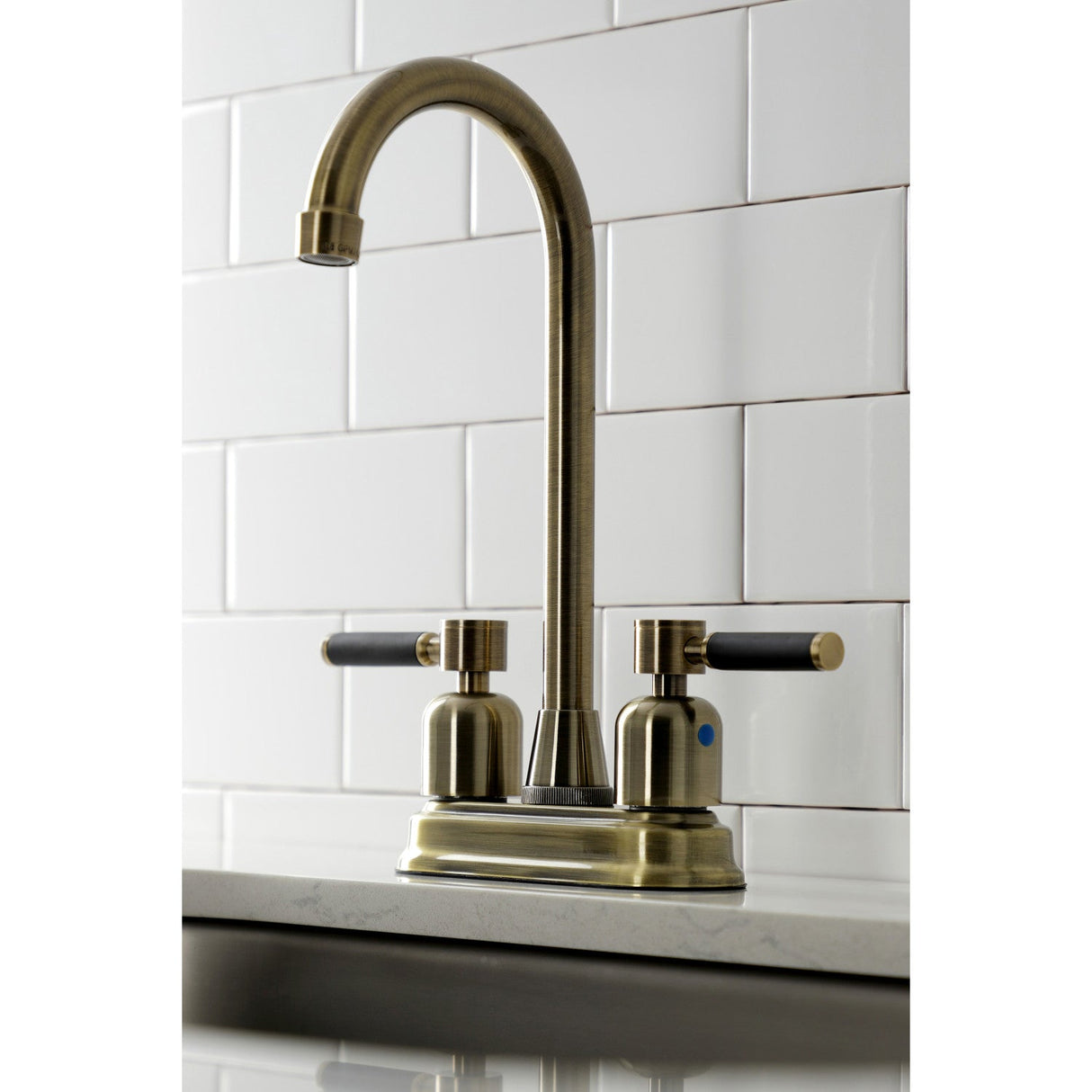 Kaiser KB8493DKL Two-Handle 2-Hole Deck Mount Bar Faucet, Antique Brass