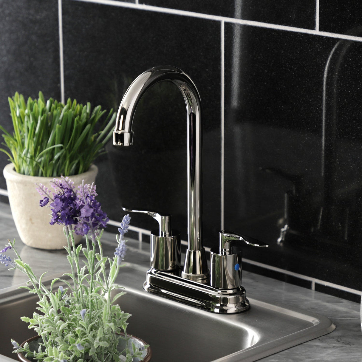 Serena KB8496SVL Two-Handle 2-Hole Deck Mount Bar Faucet, Polished Nickel