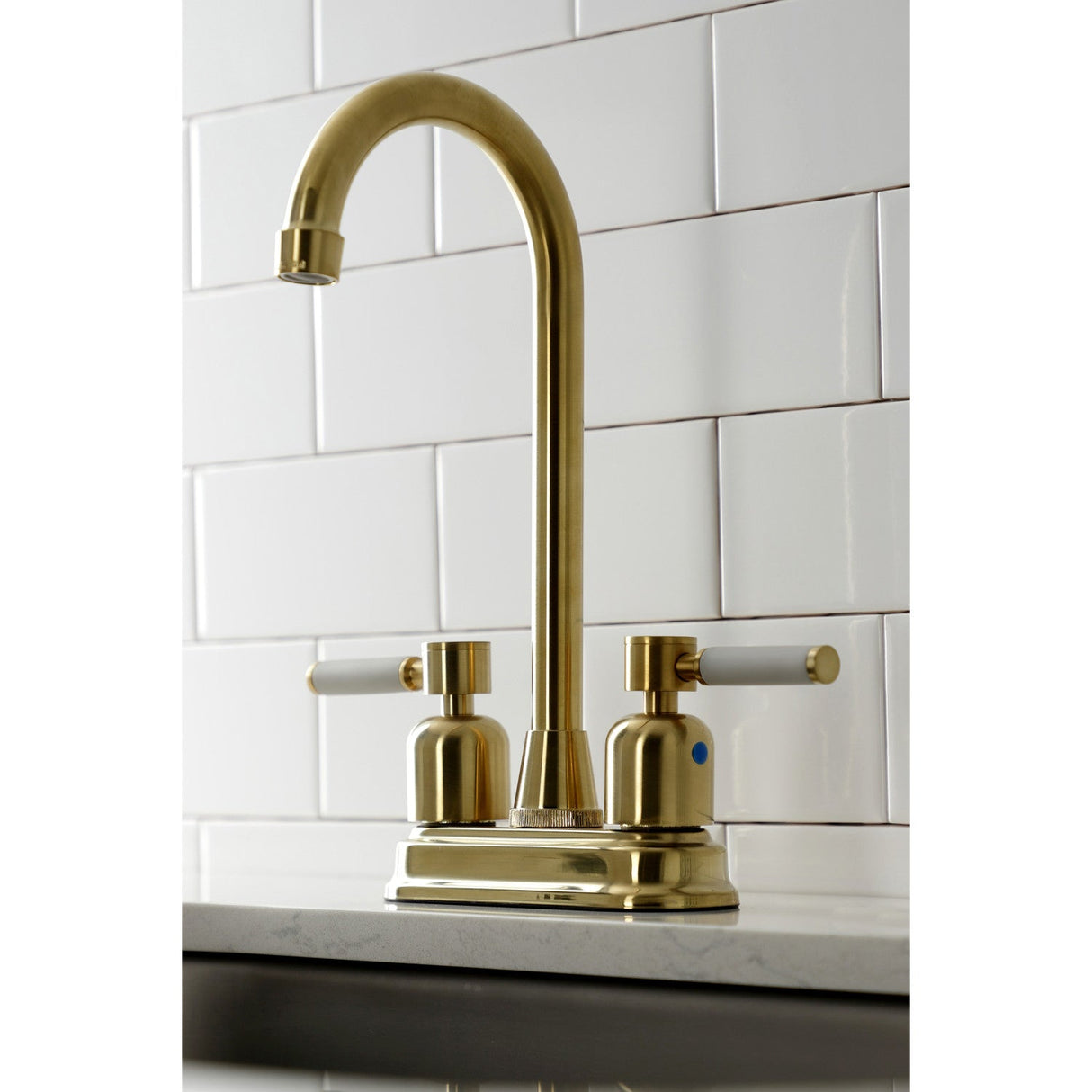 Kaiser KB8497DKL Two-Handle 2-Hole Deck Mount Bar Faucet, Brushed Brass