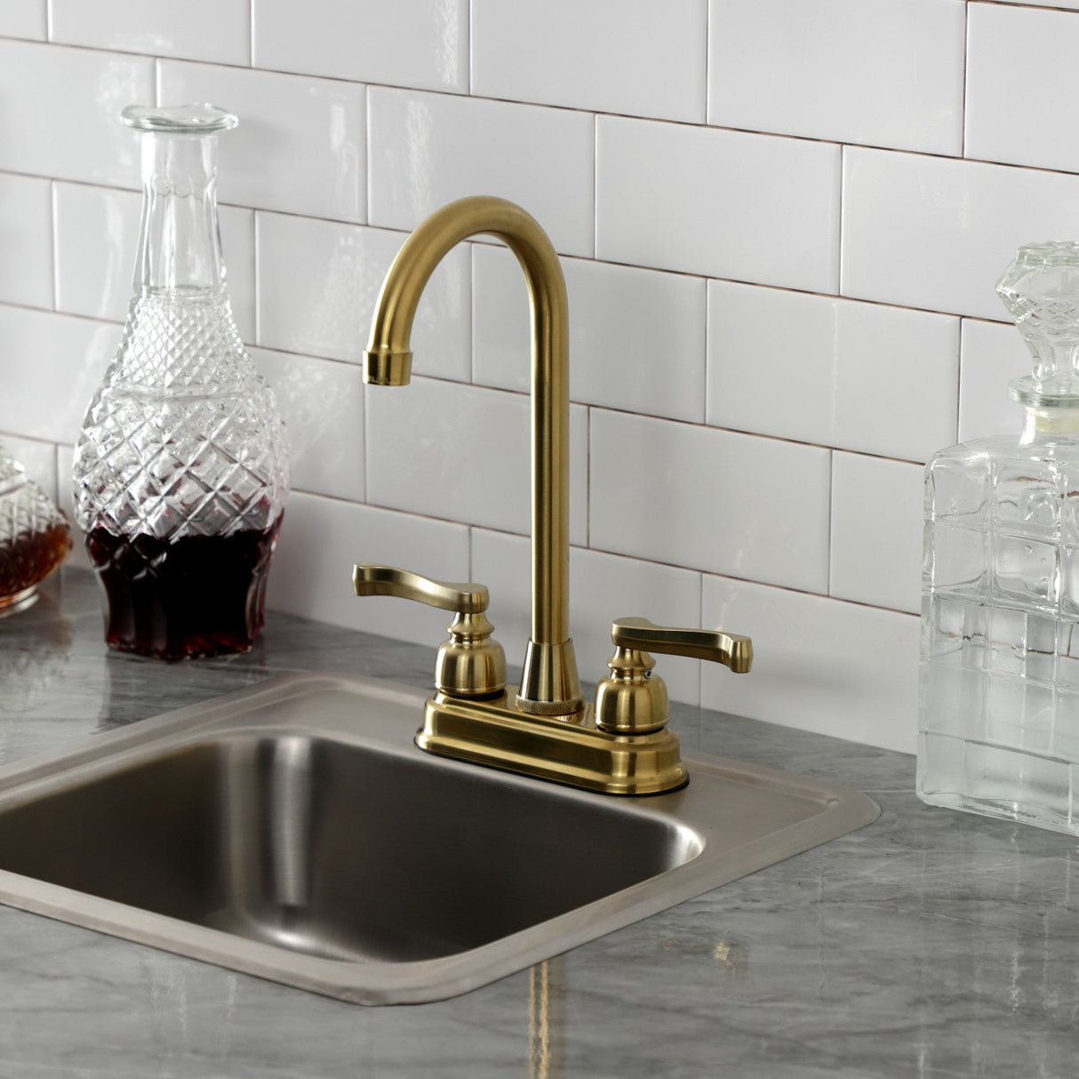 Royale KB8497FL Two-Handle 2-Hole Deck Mount Bar Faucet, Brushed Brass