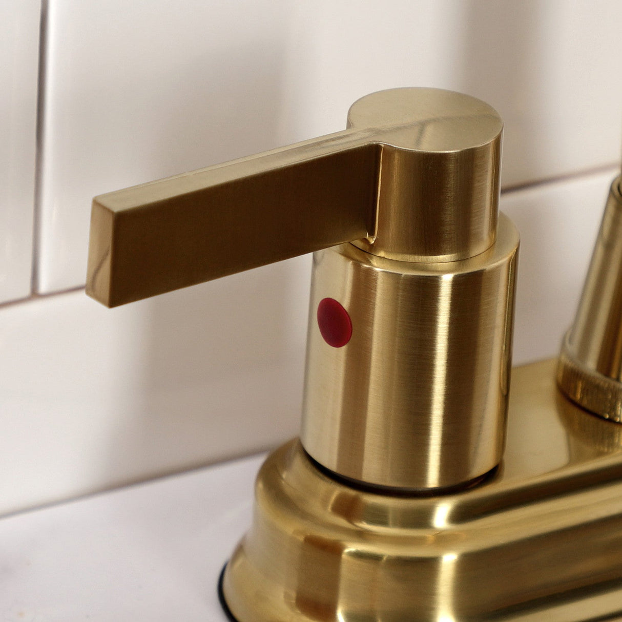 NuvoFusion KB8497NDL Two-Handle 2-Hole Deck Mount Bar Faucet, Brushed Brass