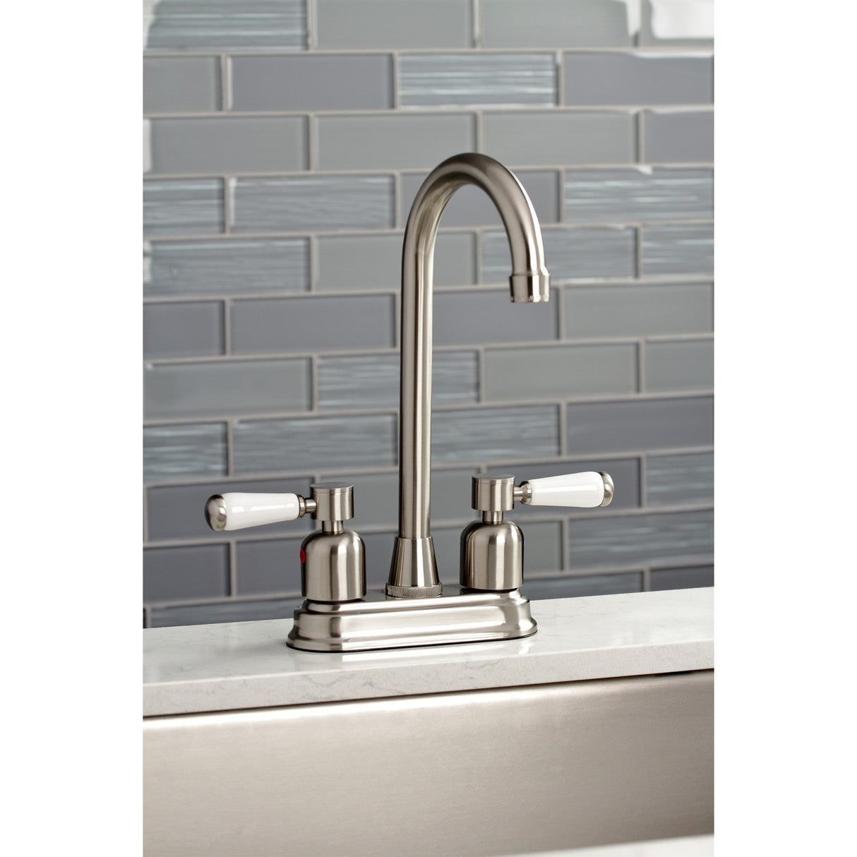 Paris KB8498DPL Two-Handle 2-Hole Deck Mount Bar Faucet, Brushed Nickel