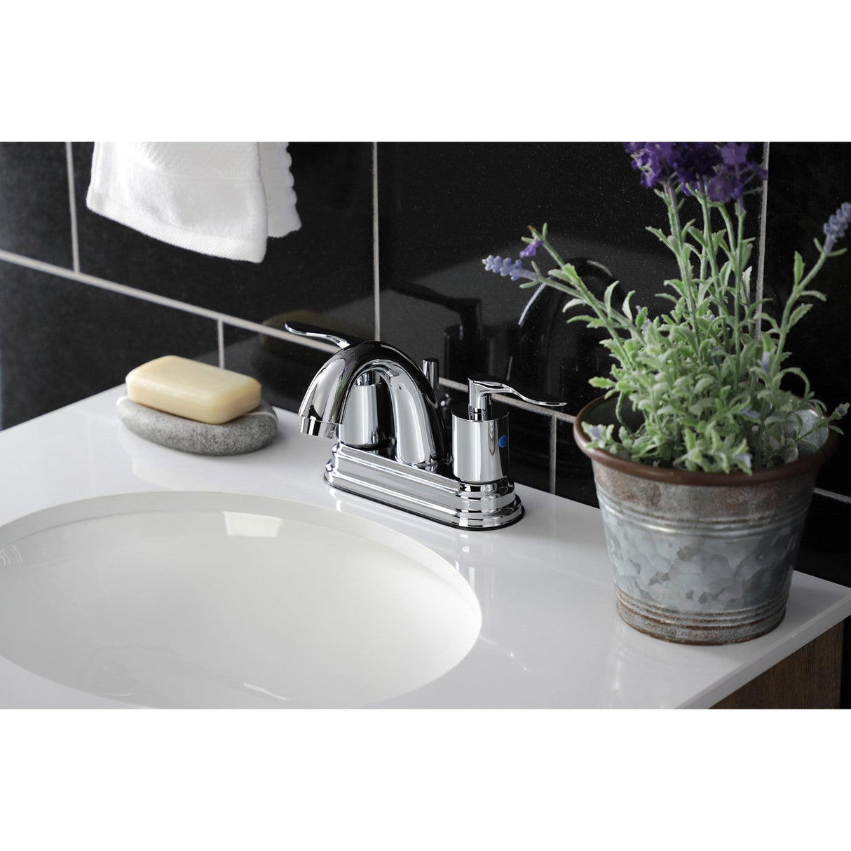 Serena KB8611SVL Two-Handle 3-Hole Deck Mount 4" Centerset Bathroom Faucet with Retail Pop-Up, Polished Chrome