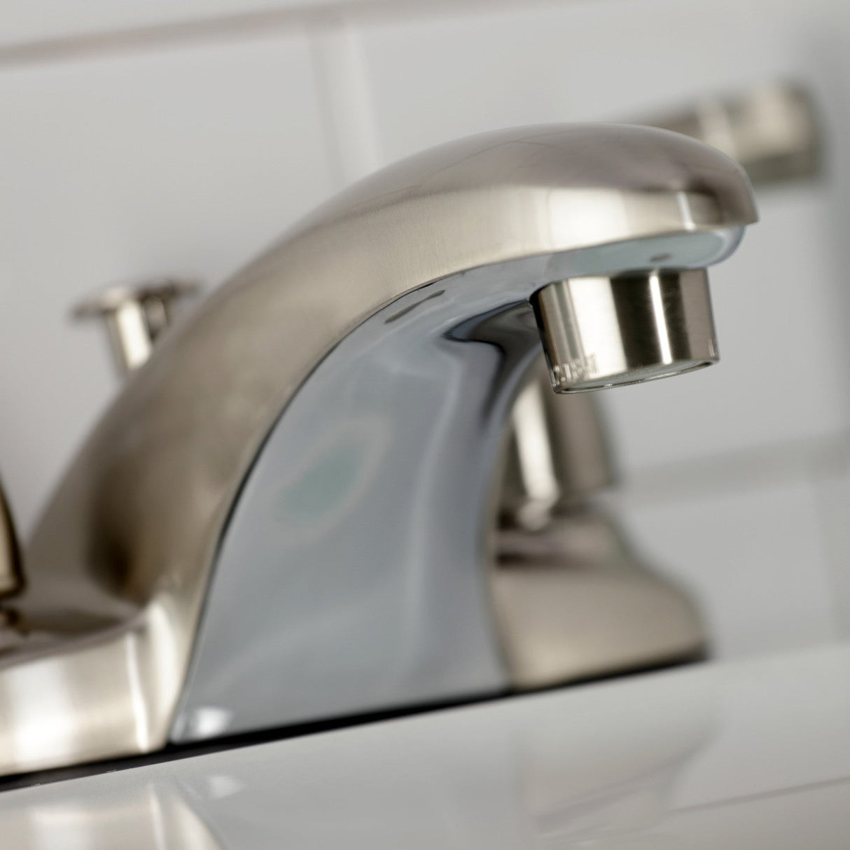 Royale KB8628FL Two-Handle 3-Hole Deck Mount 4" Centerset Bathroom Faucet with Plastic Pop-Up, Brushed Nickel