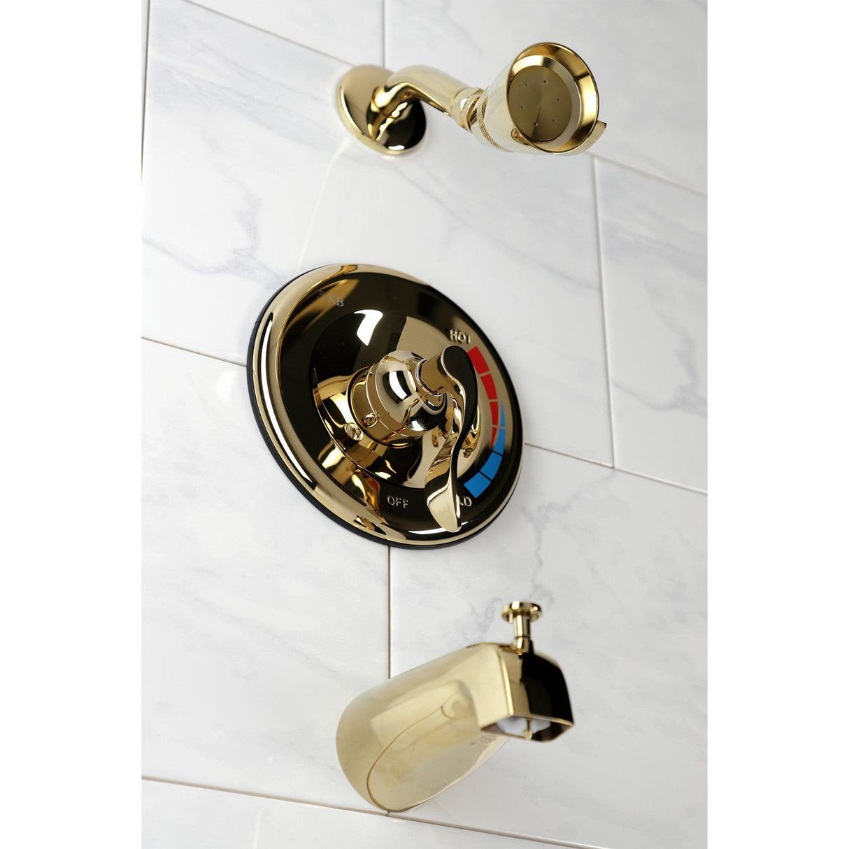 NuWave KB8632DFL Single-Handle 3-Hole Wall Mount Tub and Shower Faucet, Polished Brass