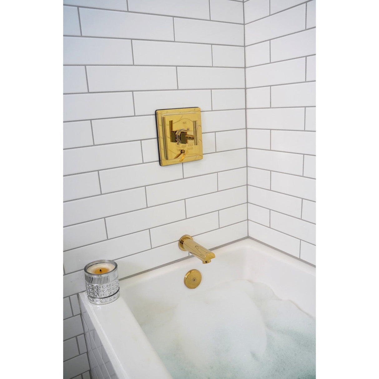 Claremont KB86520CQL Single-Handle 3-Hole Wall Mount Tub and Shower Faucet, Polished Brass