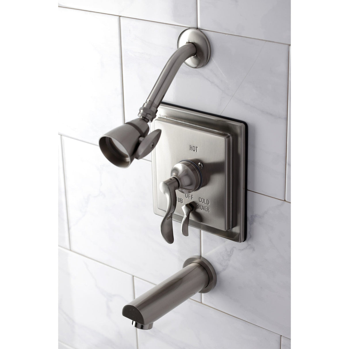 KB86580DFL Single-Handle 3-Hole Wall Mount Tub and Shower Faucet, Brushed Nickel